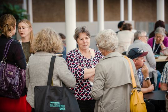 Thérèse speaking with museum sector colleagues at the Museums Australasia conference in Auckland, 2016. Image: Museums Aotearoa.