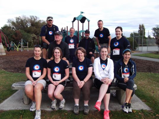 Thérèse with some of the Museum staff at the Christchurch Star 'City 2 Surf' fun run and walk, 2013.
