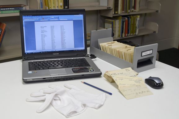 Laptop with index cards.  
Image: Air Force Museum of New Zealand. 