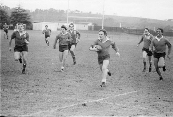 Rugby match between RNZAF Base Auckland and crew members from HMS Achilles at RNZAF Base Whenuapai.