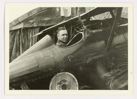 Harry Leese in the cockpit of a Royal Aircraft Factory SE.5a fighter of No. 32 Squadron RAF, c 1918. 