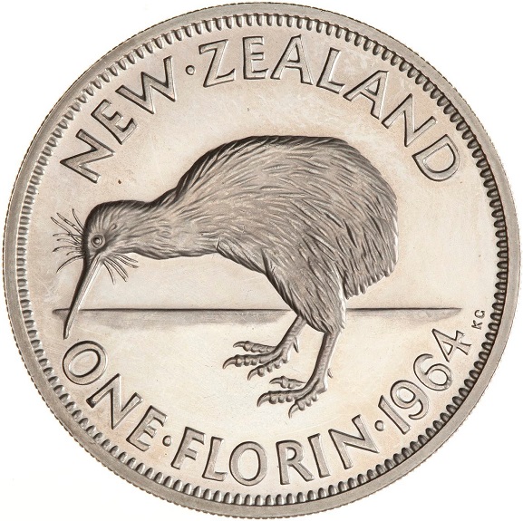 New Zealand one florin coin.