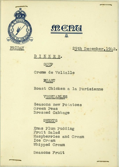 Christmas dinner menu, 1942