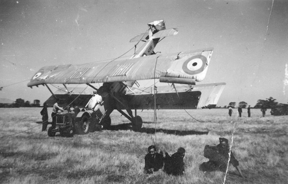 Salvage party with the wreck of Vildebeest NZ102 at Wigram, 23 February 1939. Image ref ALB20084682034, Air Force Museum of New Zealand.