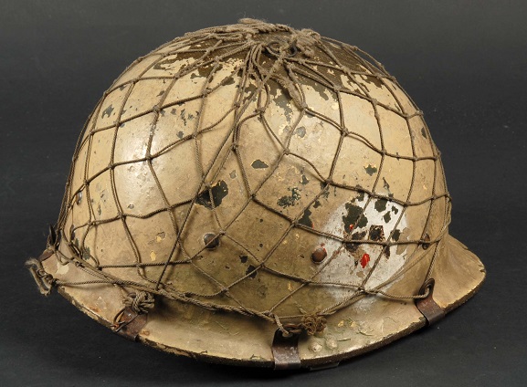 Iraqi military helmet, found in the desert after the 1990-91 Gulf War by an RNZAF Air Loadmaster. From the collection of the Air Force Museum of New Zealand.