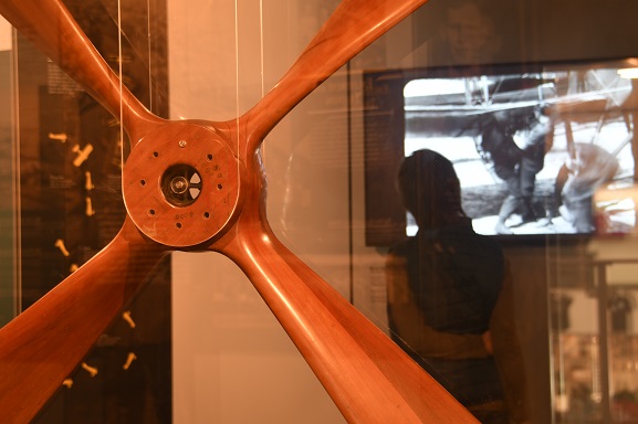 Abstract view of an artefact in the War in the Air exhibition at the Air Force Museum of New Zealand, 2018. Image ref  MUS1800554, Air Force Museum of New Zealand.