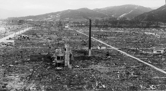 Image from the W. Ford personal album collection. The devastated city of Hiroshima, Japan, as viewed by members of No. 14 Squadron RNZAF, March 1946. Image ref ALB922911123, Air Force Museum of New Zealand.