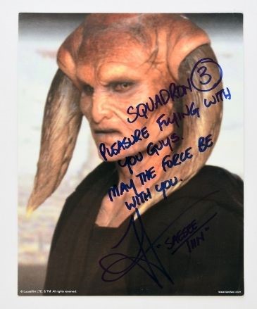 Signed portrait photograph poster of Jesse Jensen as Jedi knight Saesee Tiin