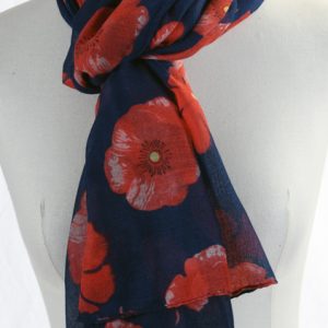 Blue scarf with Red Poppies – tied
