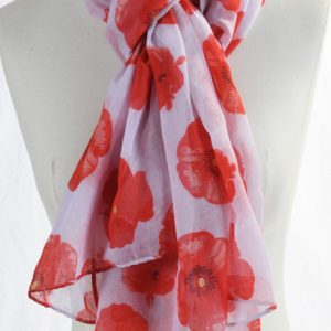 White scarf with Red Poppies – draped
